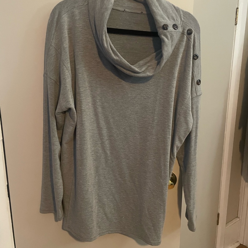 Elegant Heather Gray Cowl Neck Sweater